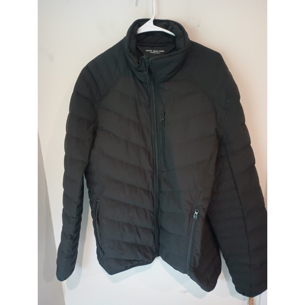 Marc New York Andrew Marc Men's Black Down Puffer Jacket Zip Stand Collar L